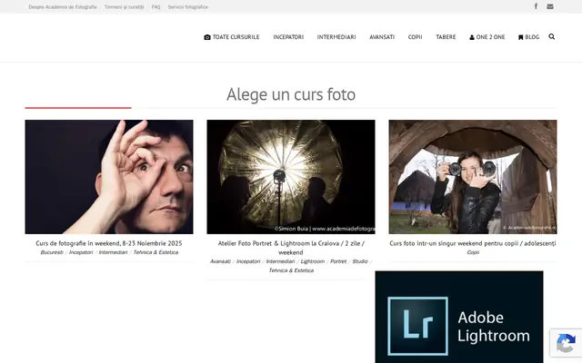 Pagina principală a site-ului academiadefotografie.ro